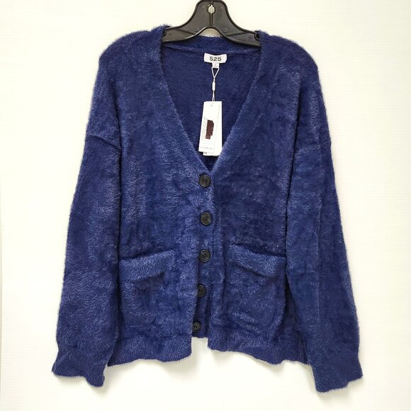 525 America Women's Navy Blue Button-Up V-Neck Cardigan Size S, M & L - Picture 1 of 6